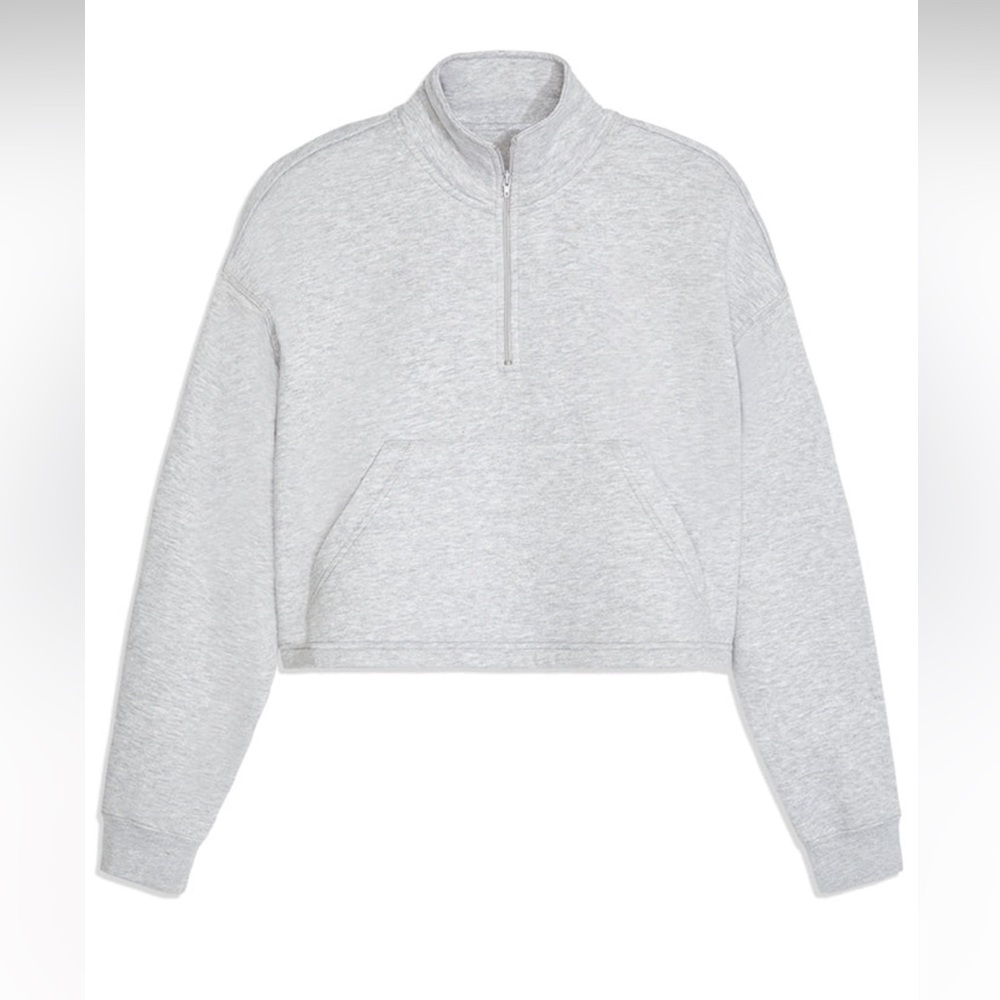 NWT WeWoreWhat Gray Cropped Knit Quarter Zip - Picture 2 of 4